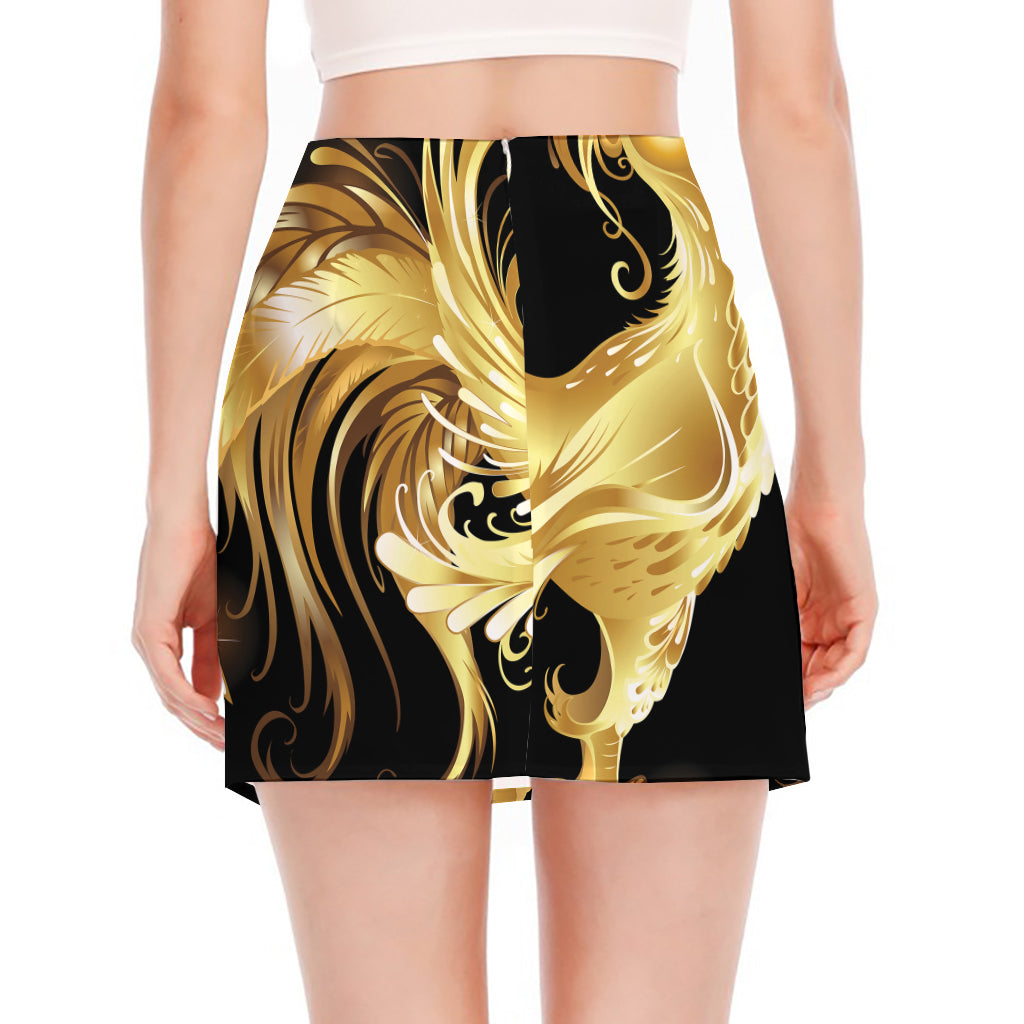 Golden Rooster Print Side Slit Mini Skirt