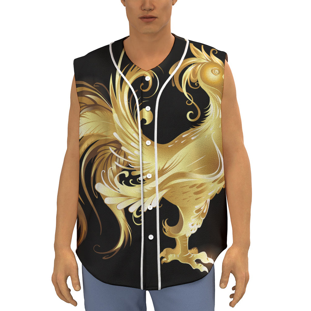 Golden Rooster Print Sleeveless Baseball Jersey