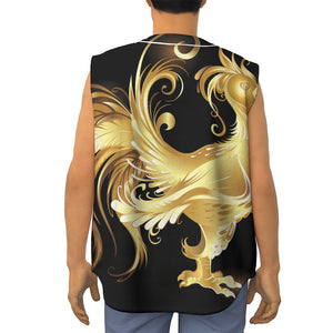 Golden Rooster Print Sleeveless Baseball Jersey