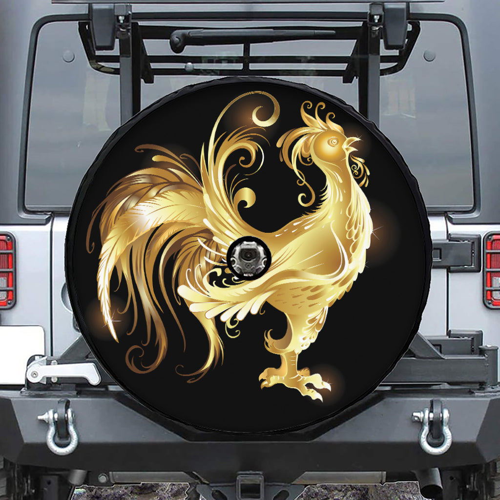 Golden Rooster Print Tire Cover With Camera Hole