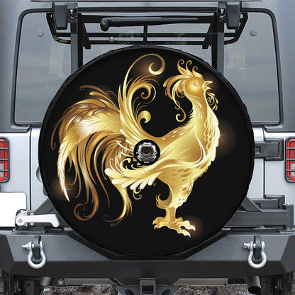 Golden Rooster Print Tire Cover With Camera Hole