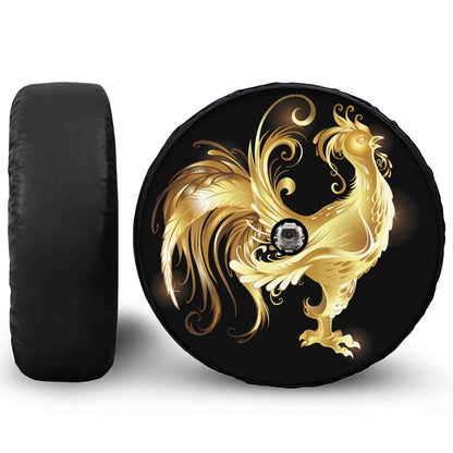 Golden Rooster Print Tire Cover With Camera Hole