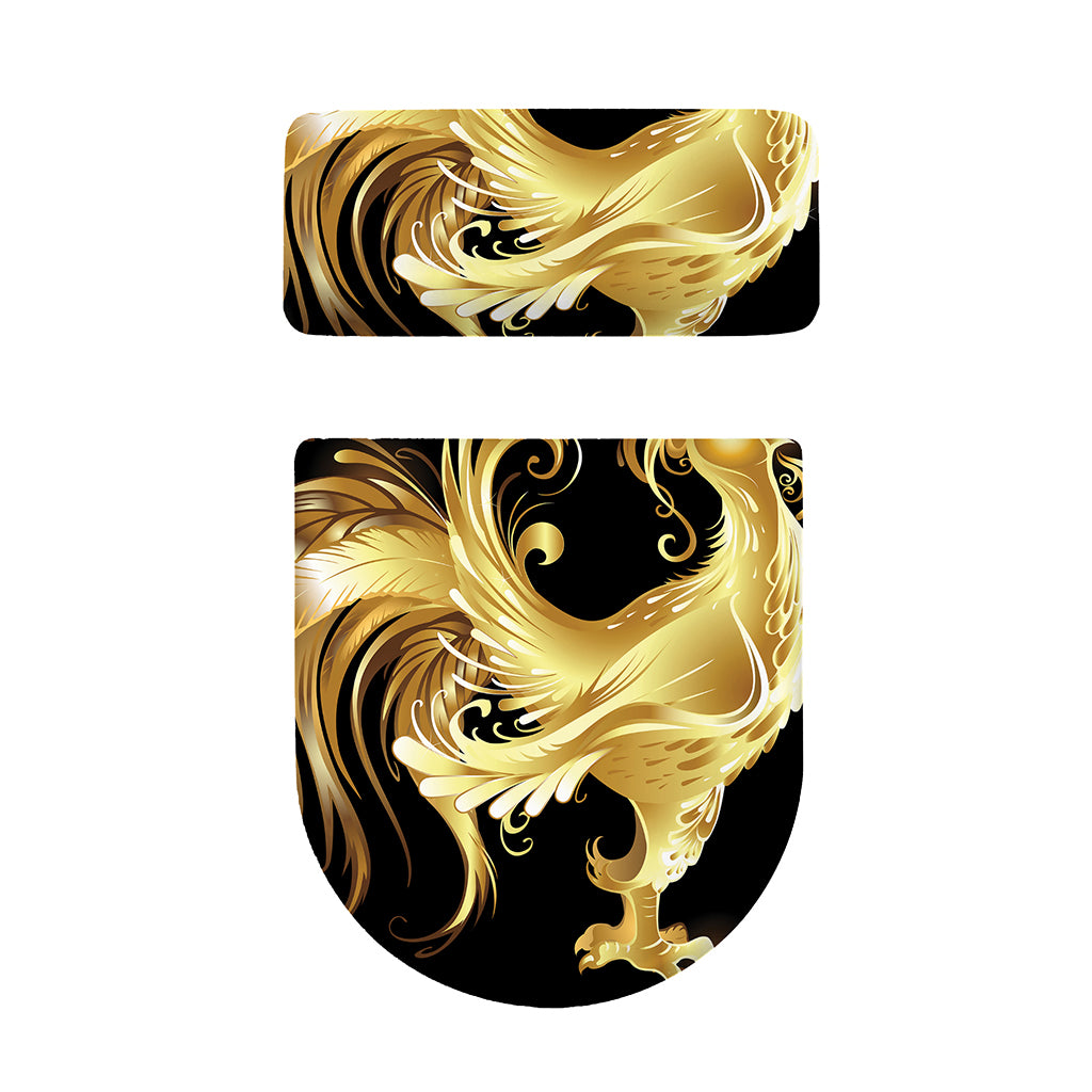 Golden Rooster Print Toilet Lid And Tank Cover Set