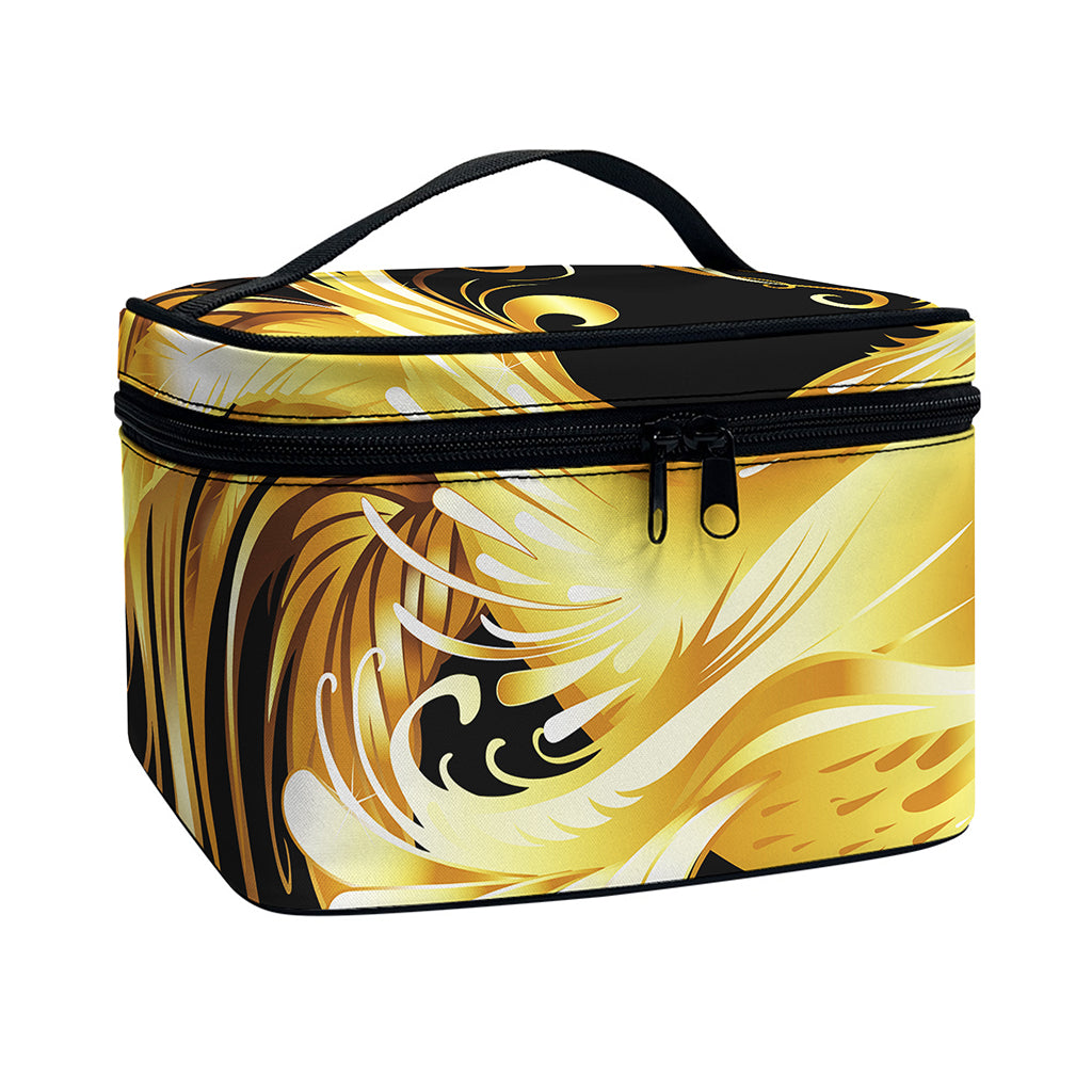 Golden Rooster Print Travel Makeup Bag