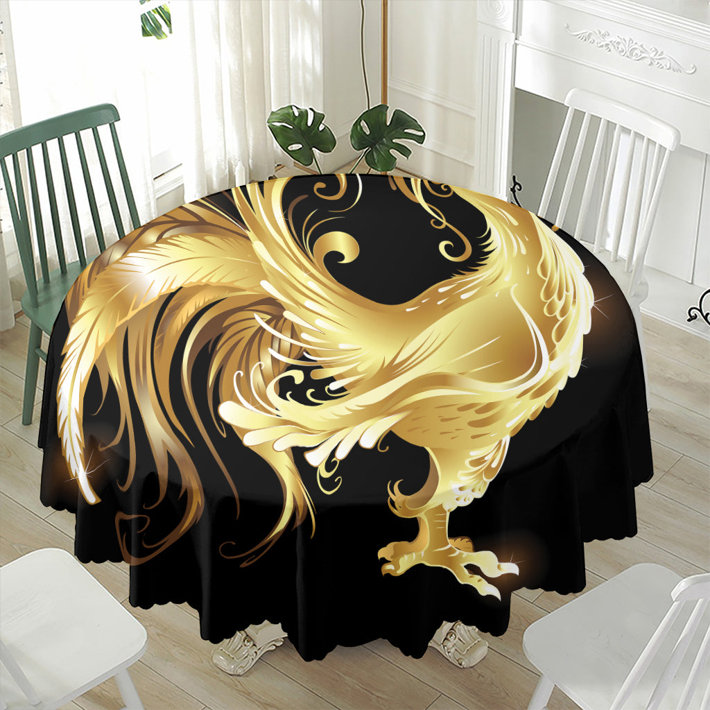 Golden Rooster Print Waterproof Round Tablecloth