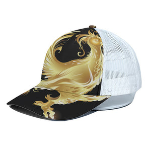 Golden Rooster Print White Mesh Trucker Cap