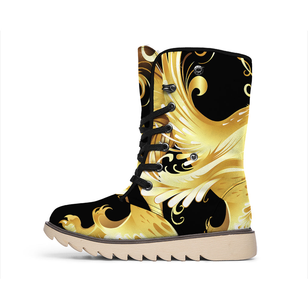 Golden Rooster Print Winter Boots