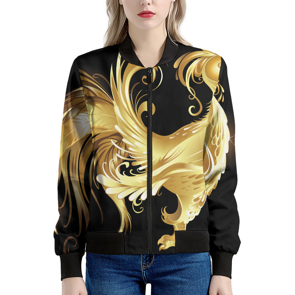 Golden Rooster Print Women's Bomber Jacket