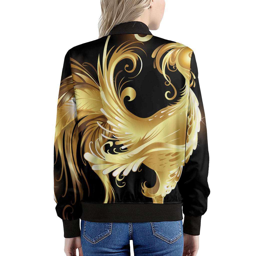 Golden Rooster Print Women's Bomber Jacket