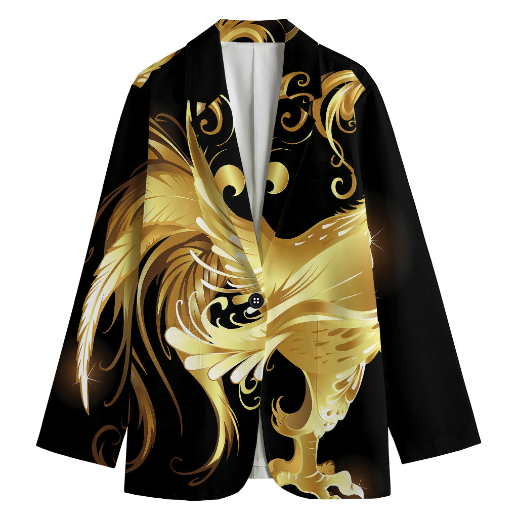 Golden Rooster Print Women's Cotton Blazer