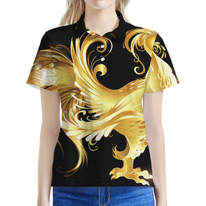 Golden Rooster Print Women's Polo Shirt