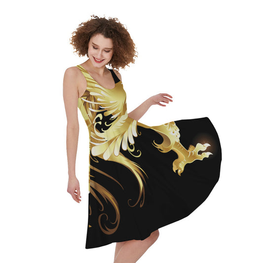 Golden Rooster Print Women's Sleeveless Dress