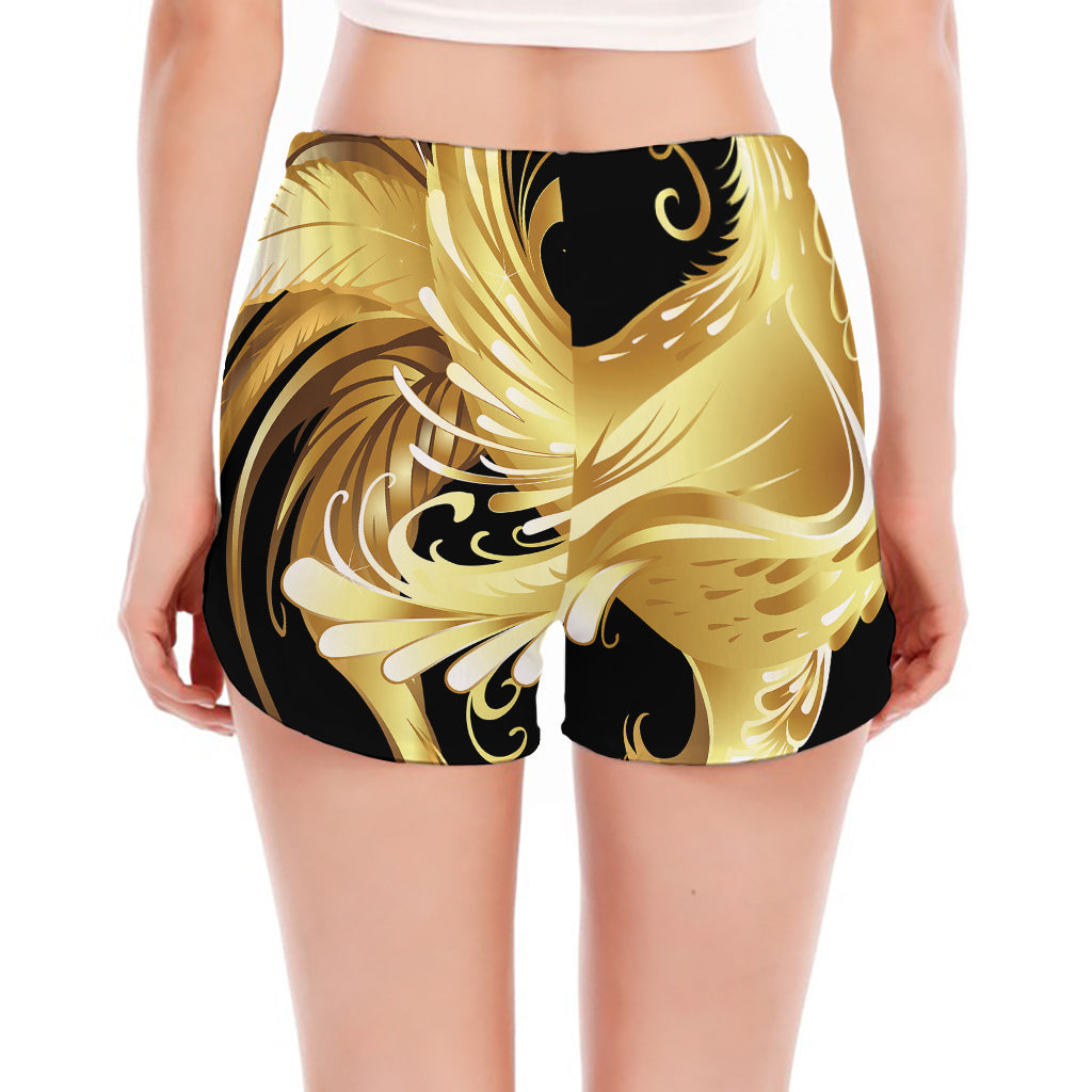 Golden Rooster Print Women's Split Running Shorts
