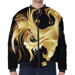 Golden Rooster Print Zip Sleeve Bomber Jacket