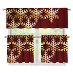Golden Snowflake Print 3 Piece Kitchen Curtains