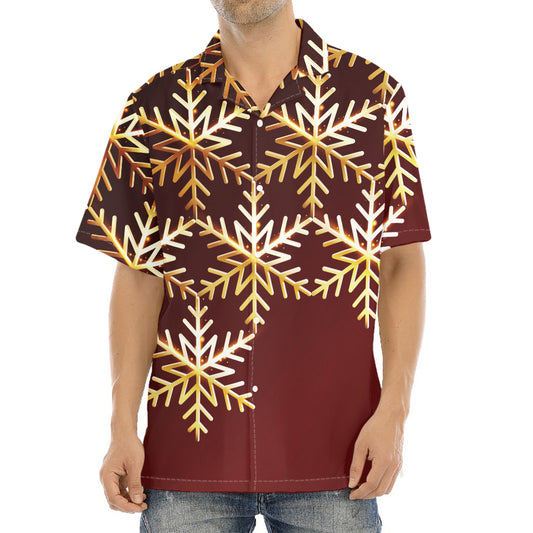 Golden Snowflake Print Aloha Shirt