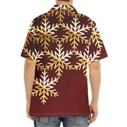 Golden Snowflake Print Aloha Shirt