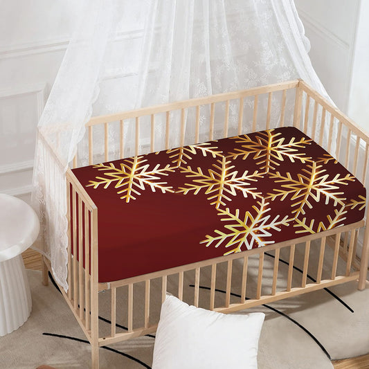 Golden Snowflake Print Baby Crib Sheet