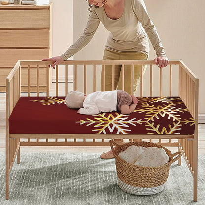 Golden Snowflake Print Baby Crib Sheet