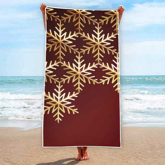 Golden Snowflake Print Beach Towel