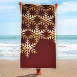 Golden Snowflake Print Beach Towel