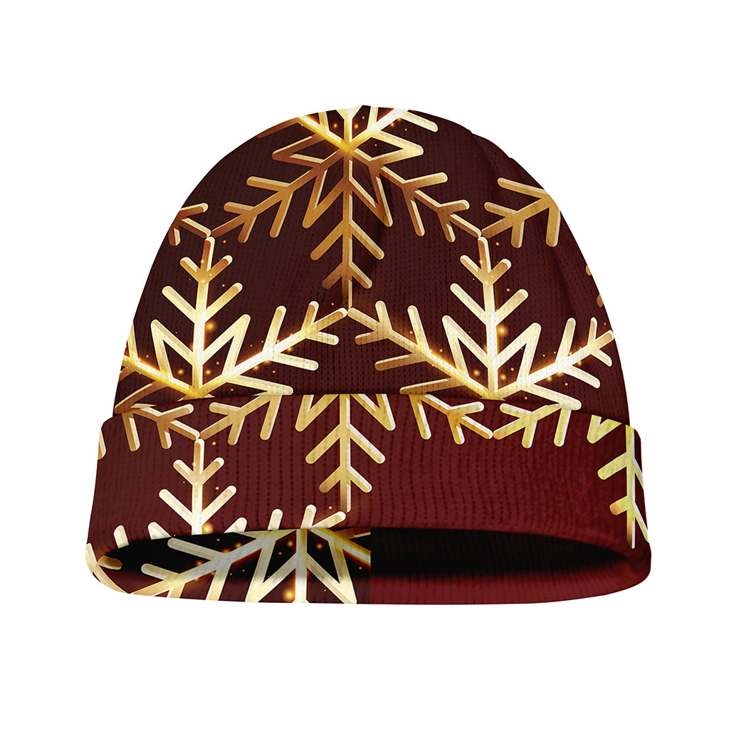 Golden Snowflake Print Beanie