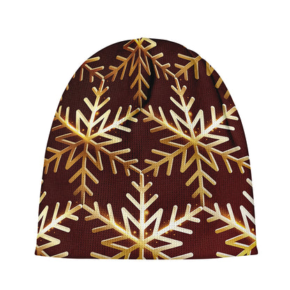 Golden Snowflake Print Beanie