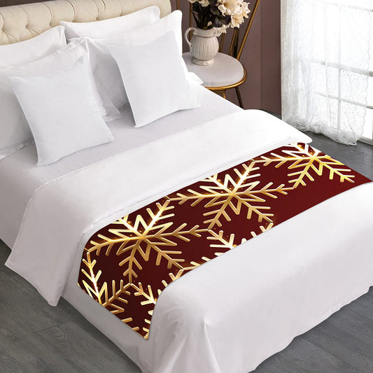 Golden Snowflake Print Bed Runner
