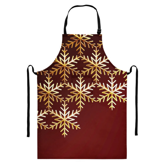 Golden Snowflake Print Bib Apron With Pocket