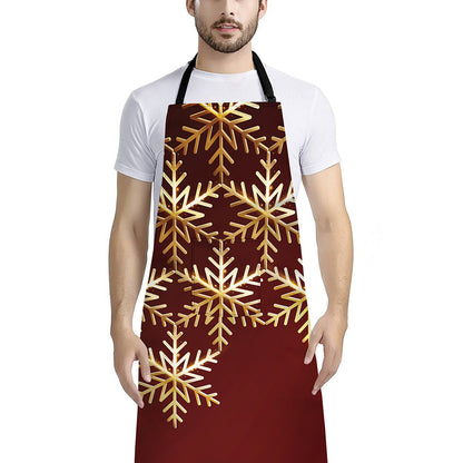 Golden Snowflake Print Bib Apron With Pocket