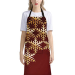 Golden Snowflake Print Bib Apron With Pocket