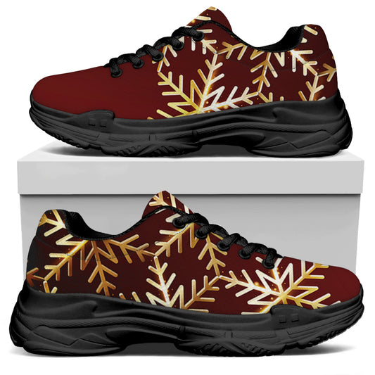 Golden Snowflake Print Black Chunky Shoes