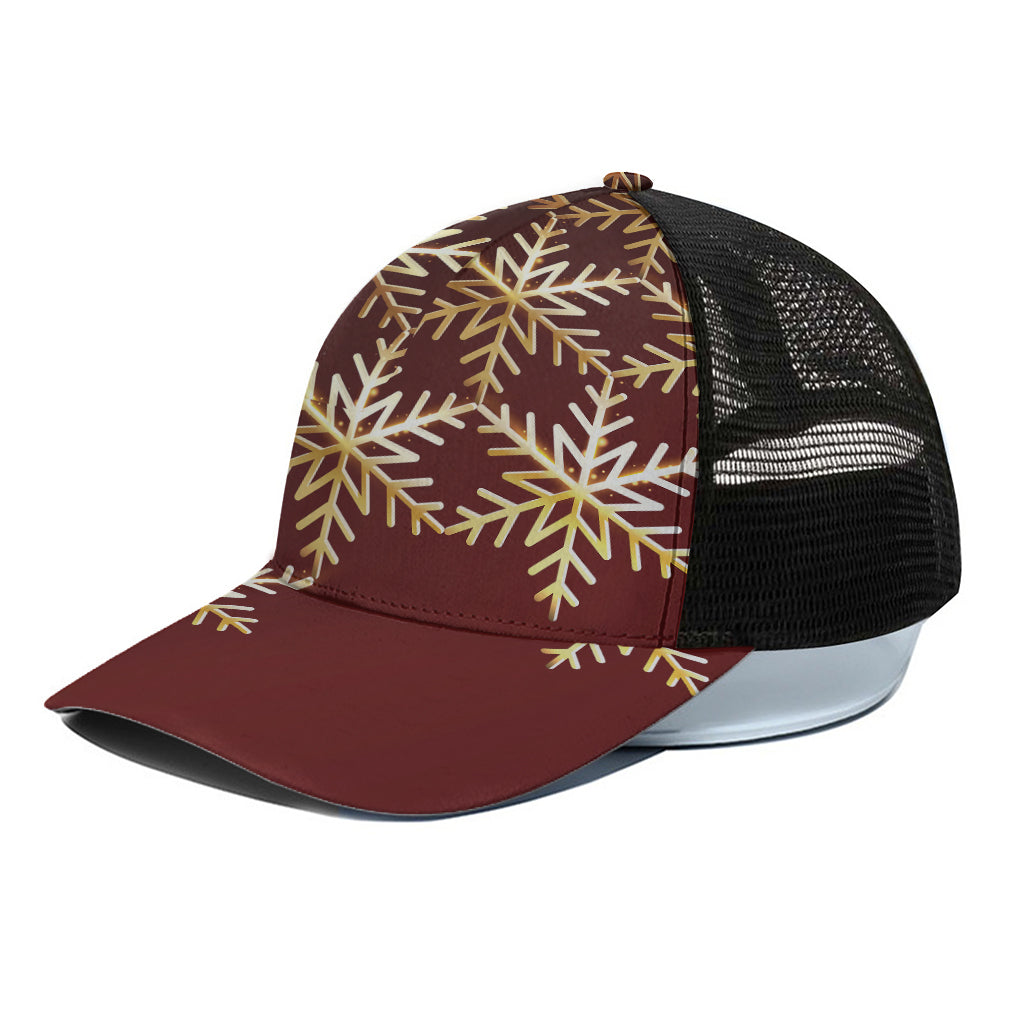 Golden Snowflake Print Black Mesh Trucker Cap