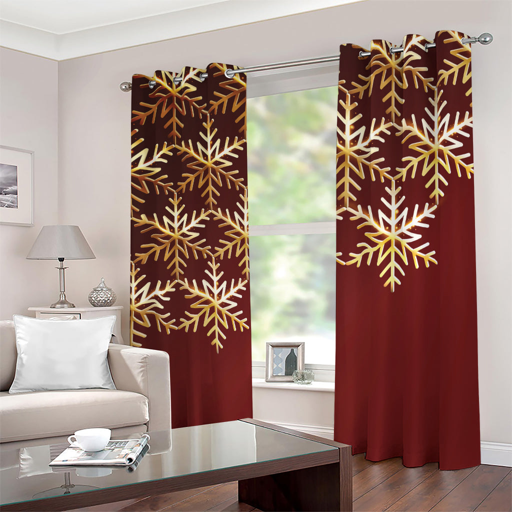 Golden Snowflake Print Blackout Grommet Curtains