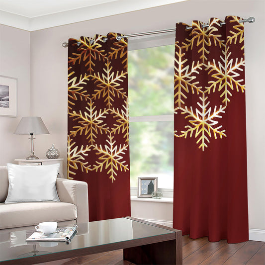 Golden Snowflake Print Blackout Grommet Curtains