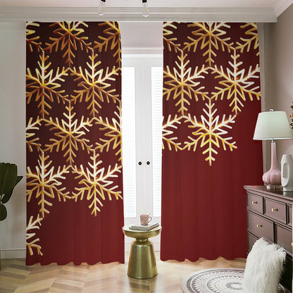 Golden Snowflake Print Blackout Pencil Pleat Curtains