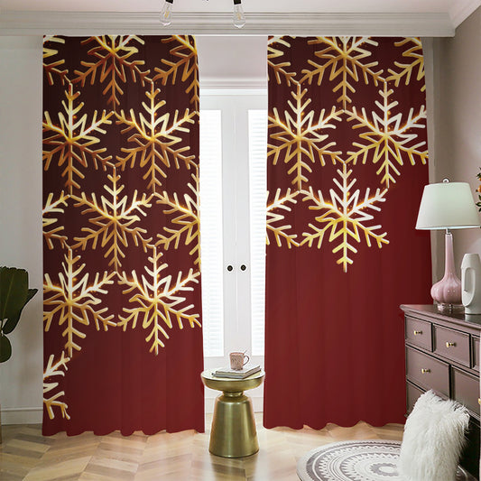 Golden Snowflake Print Blackout Pencil Pleat Curtains