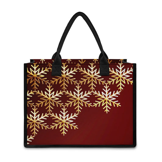Golden Snowflake Print Canvas Tote Bag