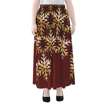 Golden Snowflake Print Chiffon Maxi Skirt