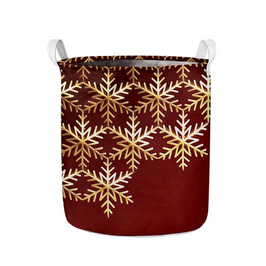 Golden Snowflake Print Collapsible Laundry Basket