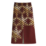 Golden Snowflake Print Cotton Front Slit Maxi Skirt