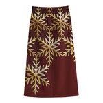 Golden Snowflake Print Cotton Front Slit Maxi Skirt