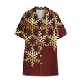 Golden Snowflake Print Cotton Hawaiian Shirt