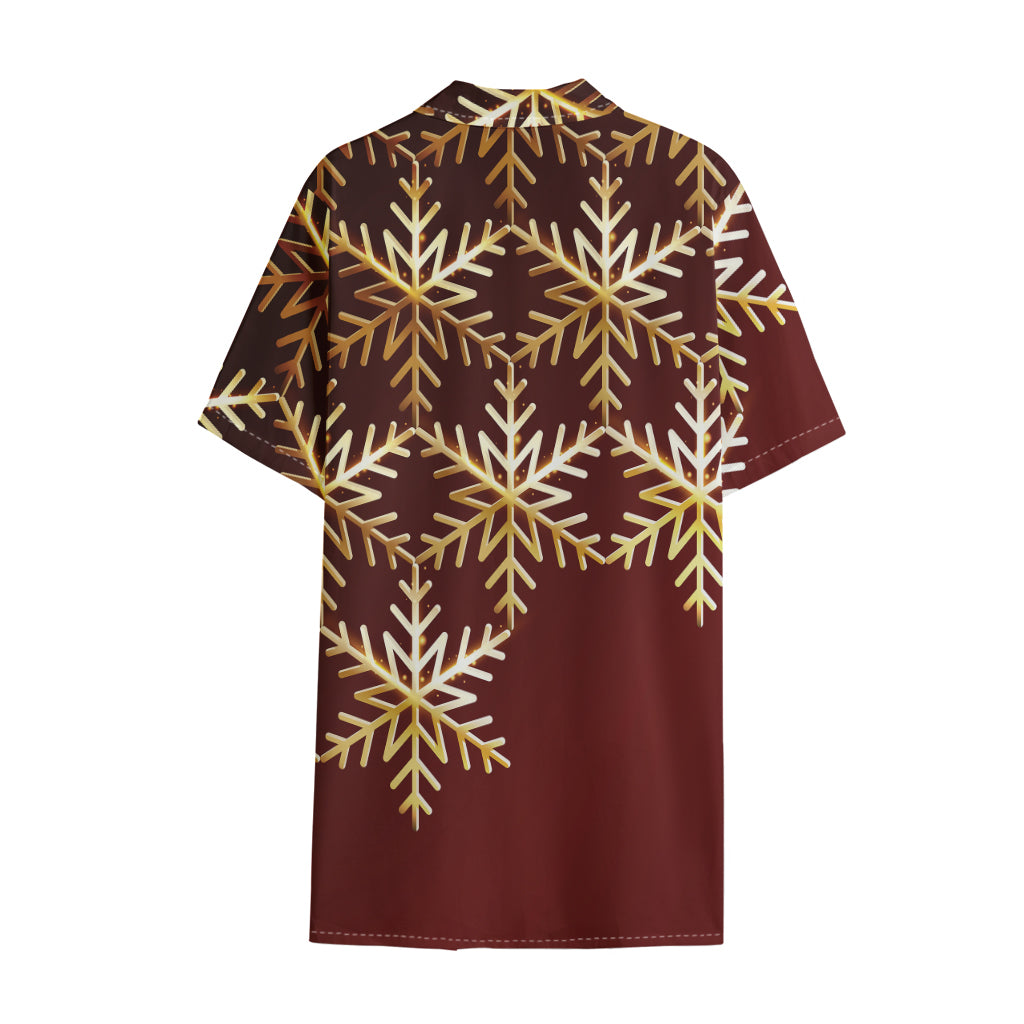 Golden Snowflake Print Cotton Hawaiian Shirt