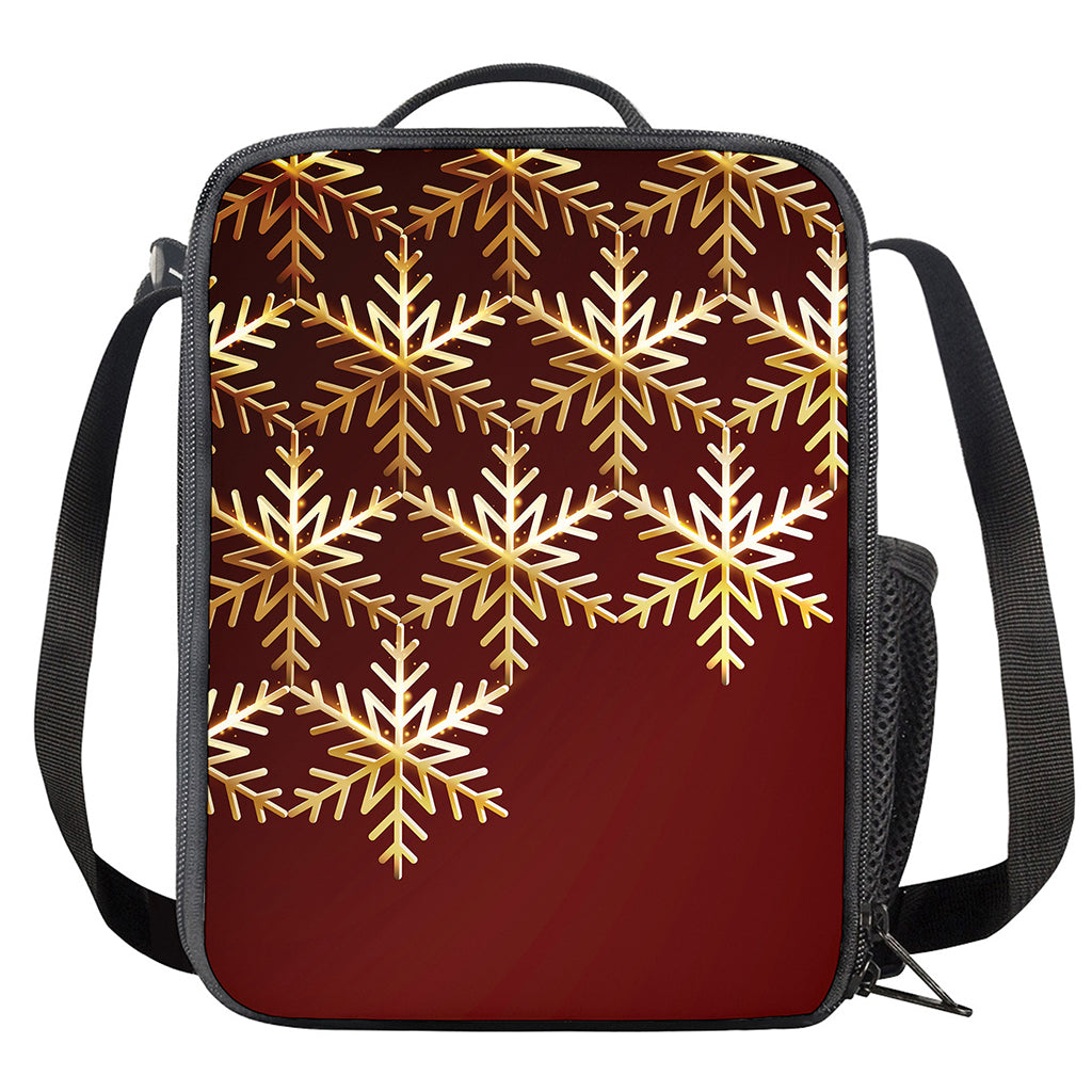 Golden Snowflake Print Crossbody Lunch Bag
