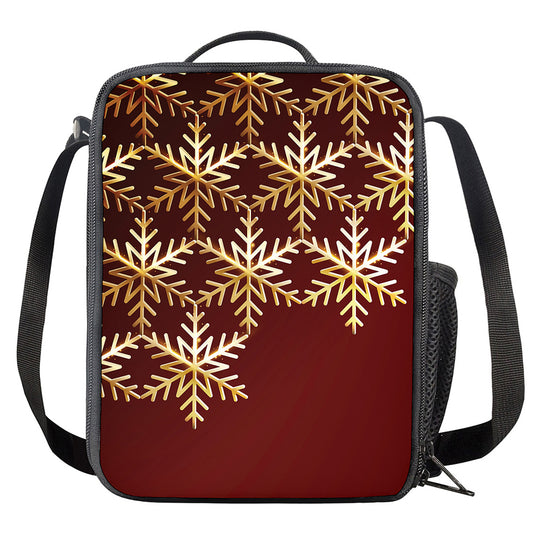 Golden Snowflake Print Crossbody Lunch Bag