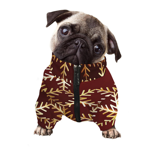 Golden Snowflake Print Dog Zip Up Jacket