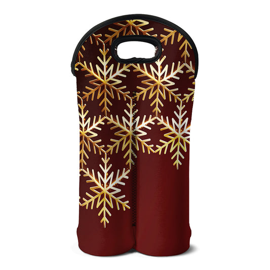 Golden Snowflake Print Double Neoprene Wine Tote