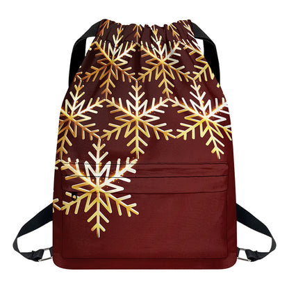 Golden Snowflake Print Drawstring Backpack