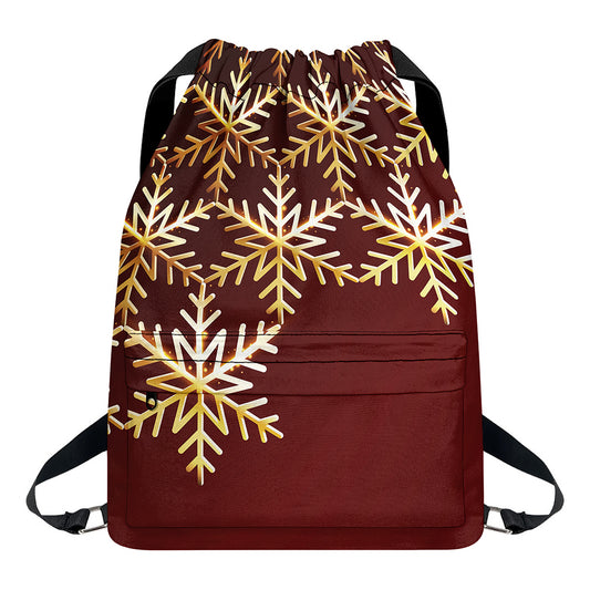 Golden Snowflake Print Drawstring Backpack